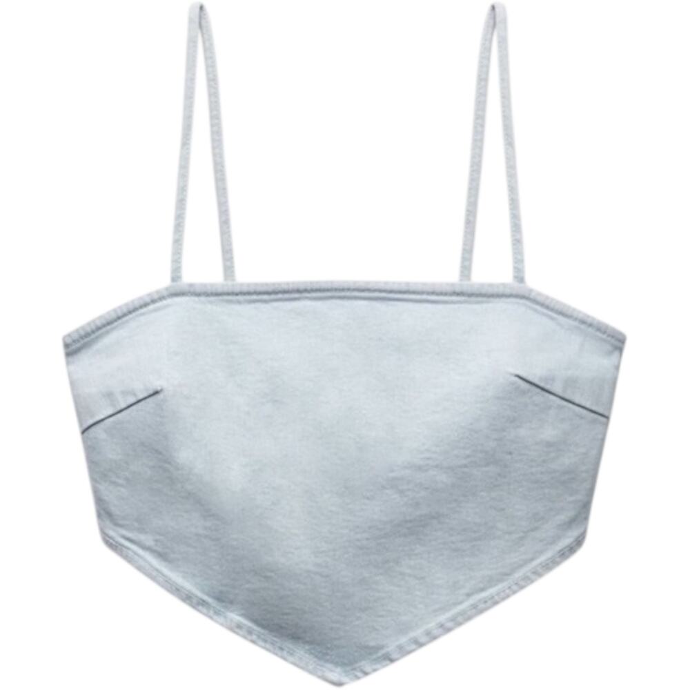 NWT Zara blue denim bandana crop top spaghetti straps zip side close medium